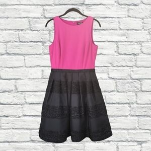Tahari ASL Dress Size 6 Pink Black Sparkling Beaded Embellished A Line Dress